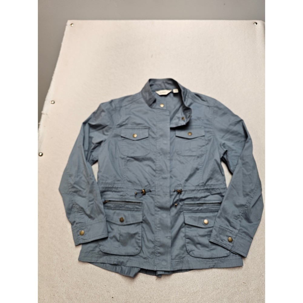 LL Bean Womens Medium Petite Blue Utility Field Jacket Full Zip Drawstring Waist
